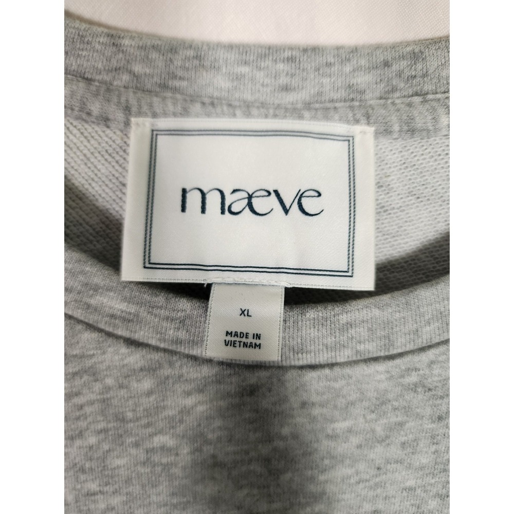 Maeve Anthropologie XL Mixed Media Ruffle Sweatshirt Gray Blue Top Preppy Boho - Picture 2 of 8